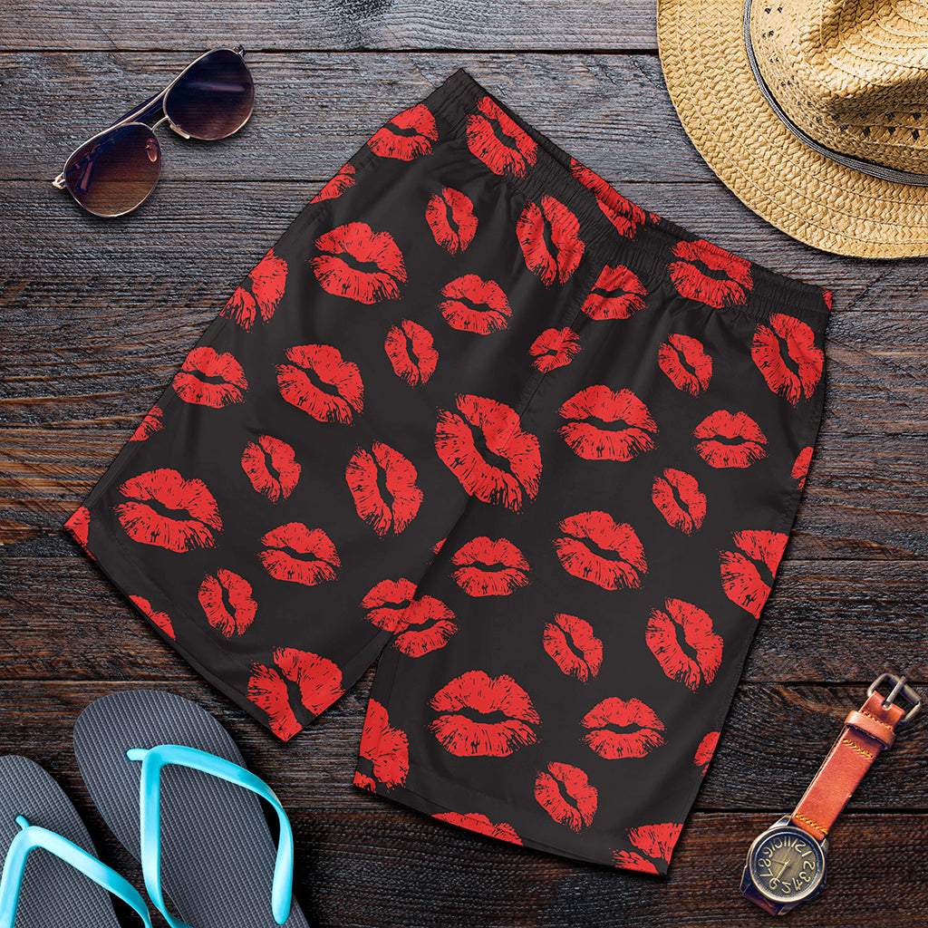 Black And Red Lips Pattern Print Men's Shorts