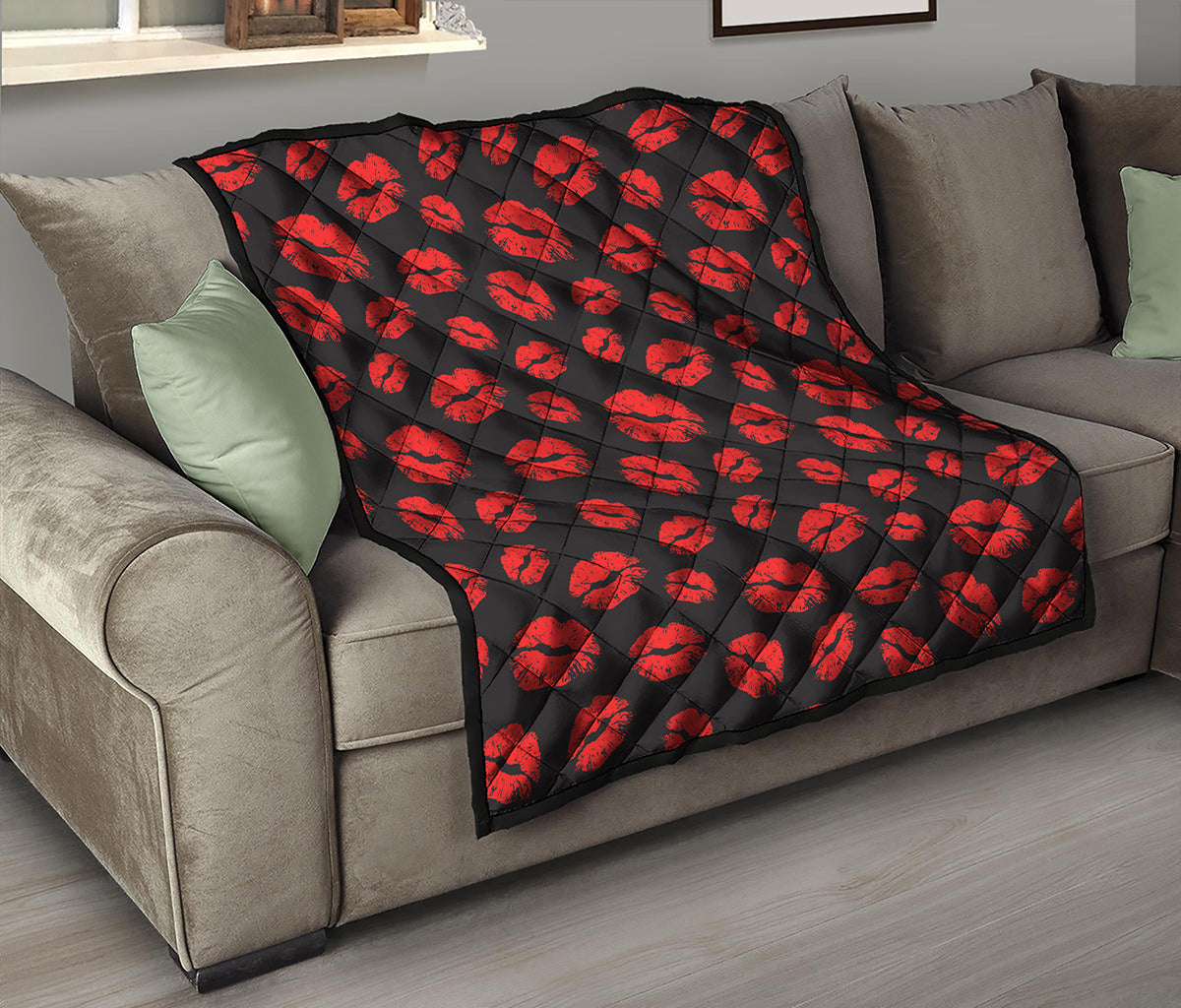 Black And Red Lips Pattern Print Quilt