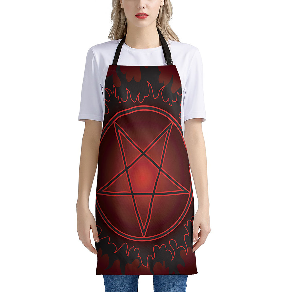Black And Red Satanic Pentagram Print Apron