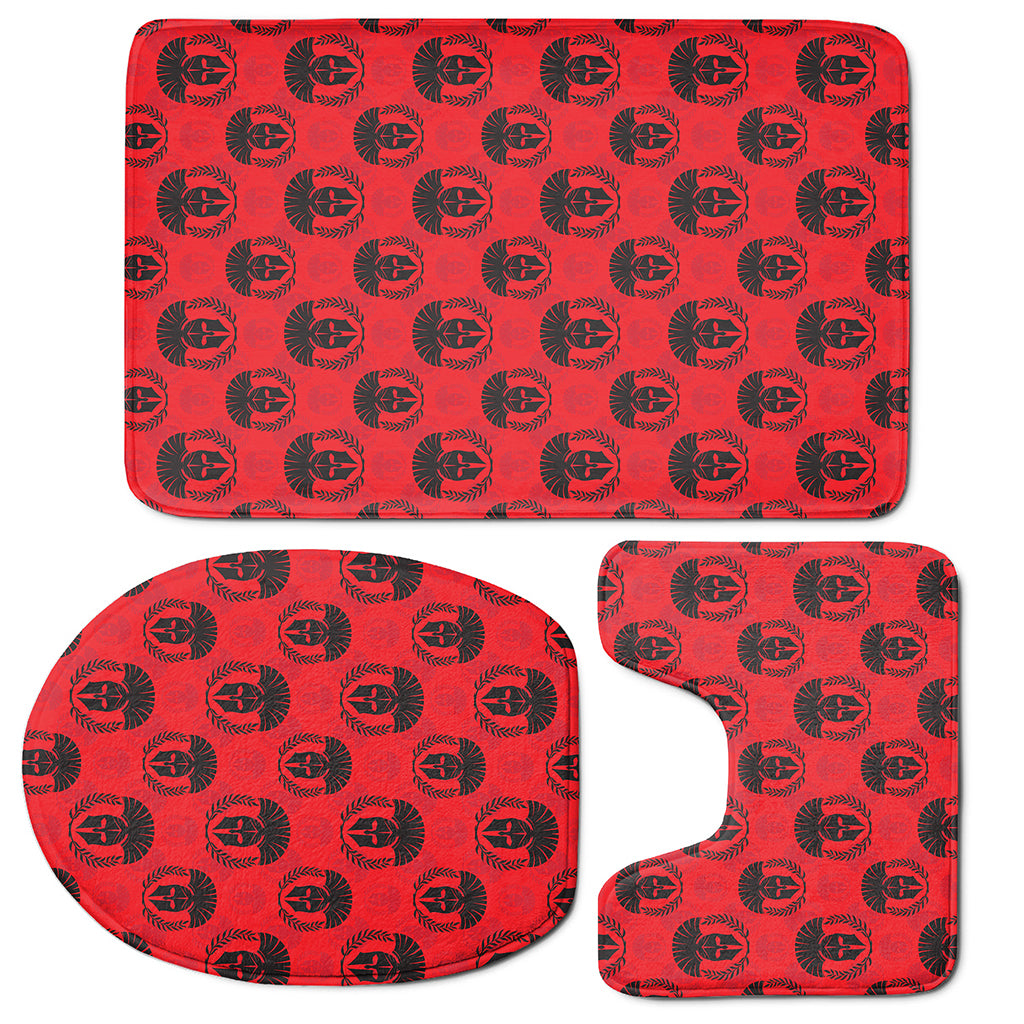 Black And Red Spartan Pattern Print 3 Piece Bath Mat Set