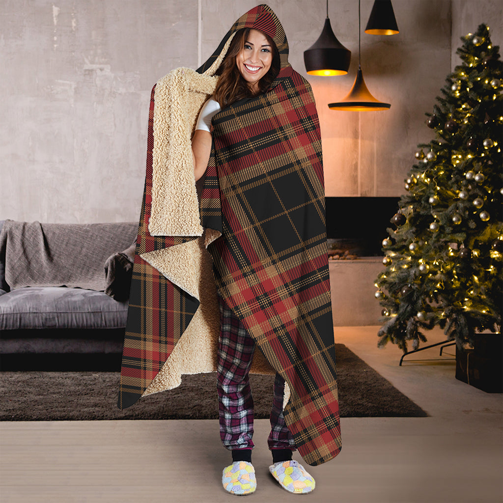 Black And Red Stewart Tartan Print Hooded Blanket