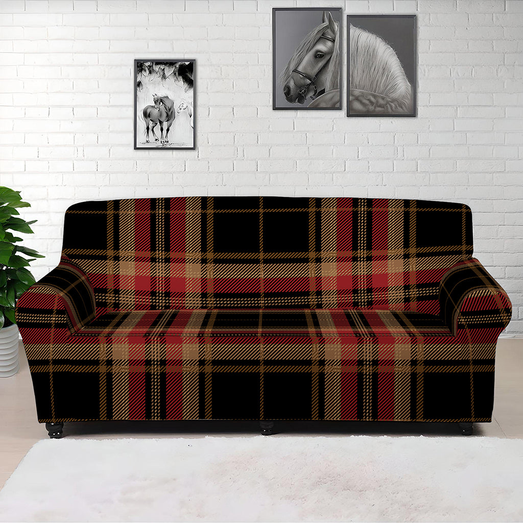 Black And Red Stewart Tartan Print Sofa Cover