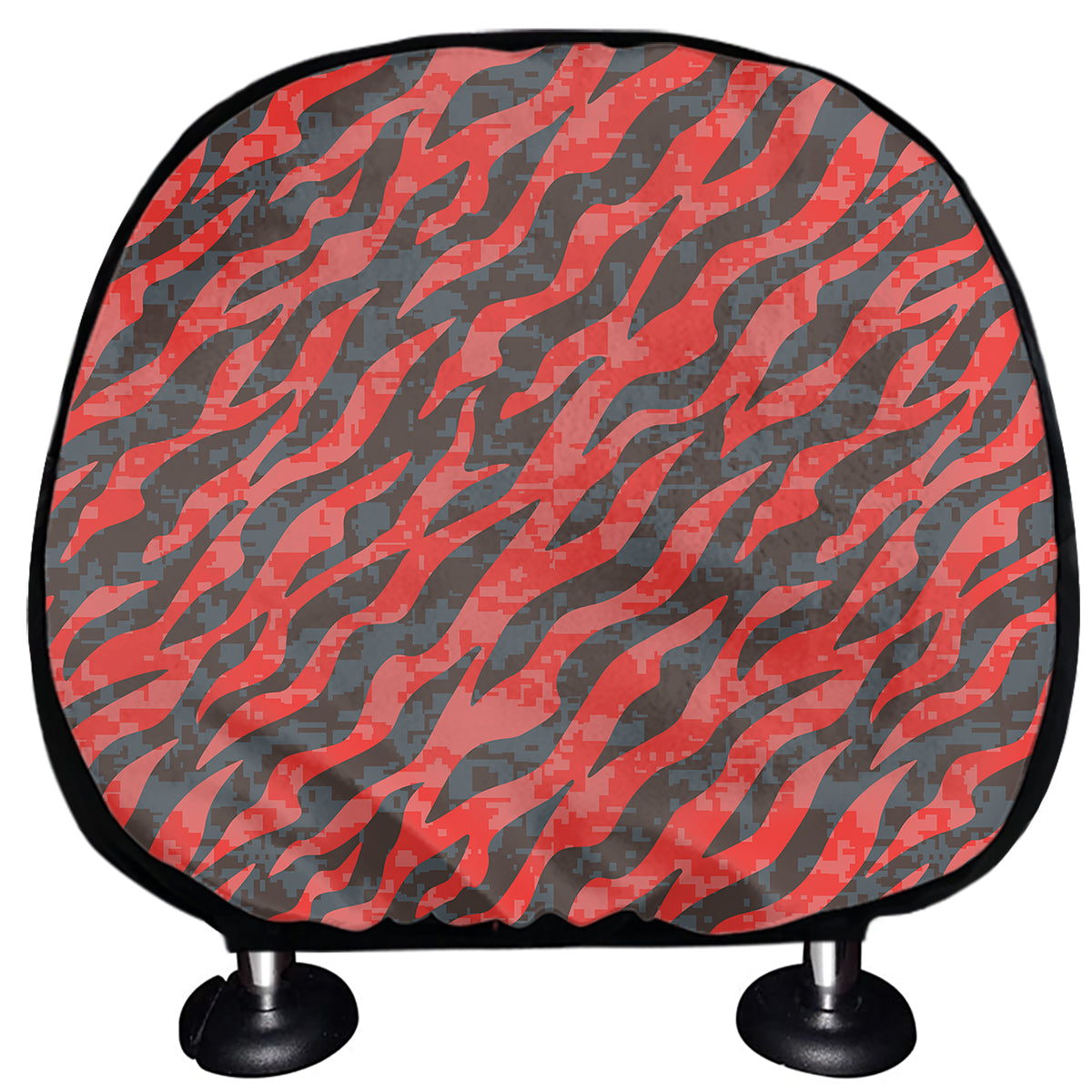 Black And Red Tiger Stripe Camo Print Car Headrest Covers