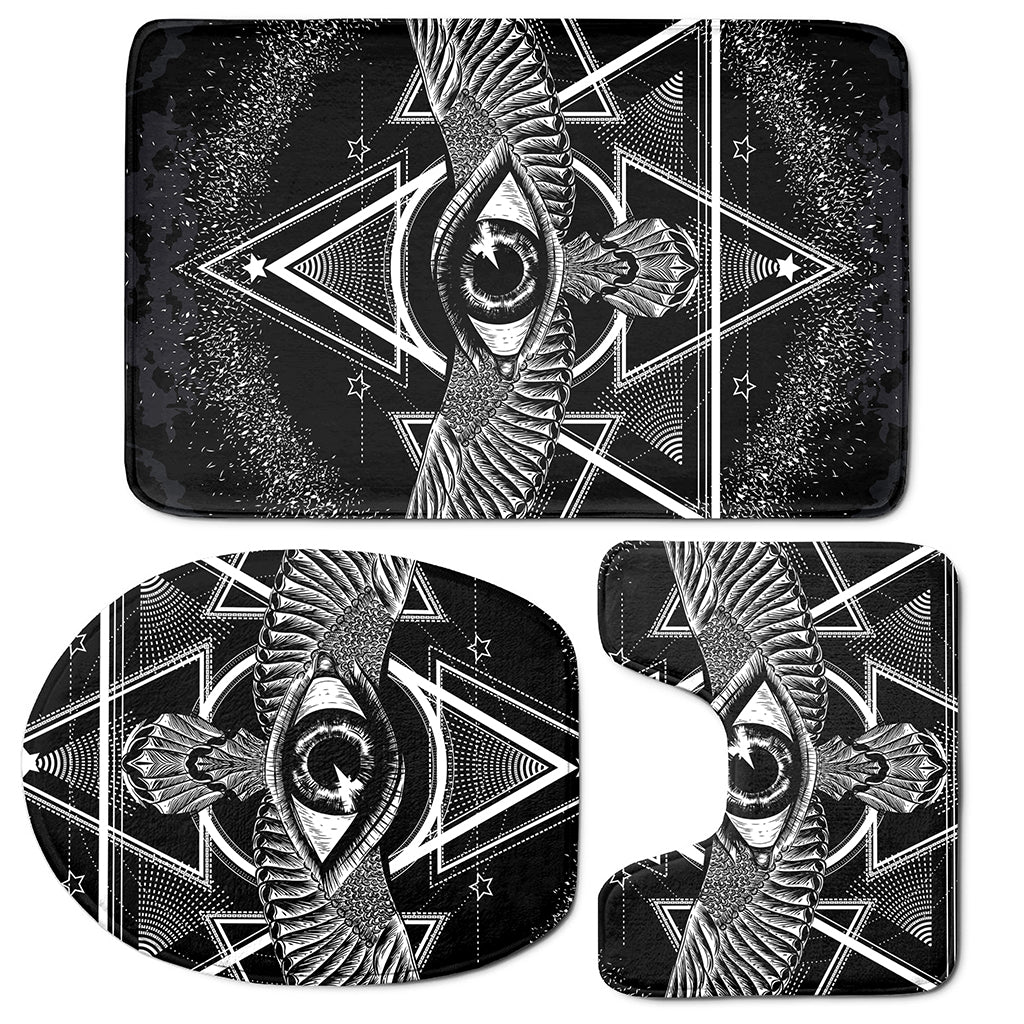 Black And White All Seeing Eye Print 3 Piece Bath Mat Set