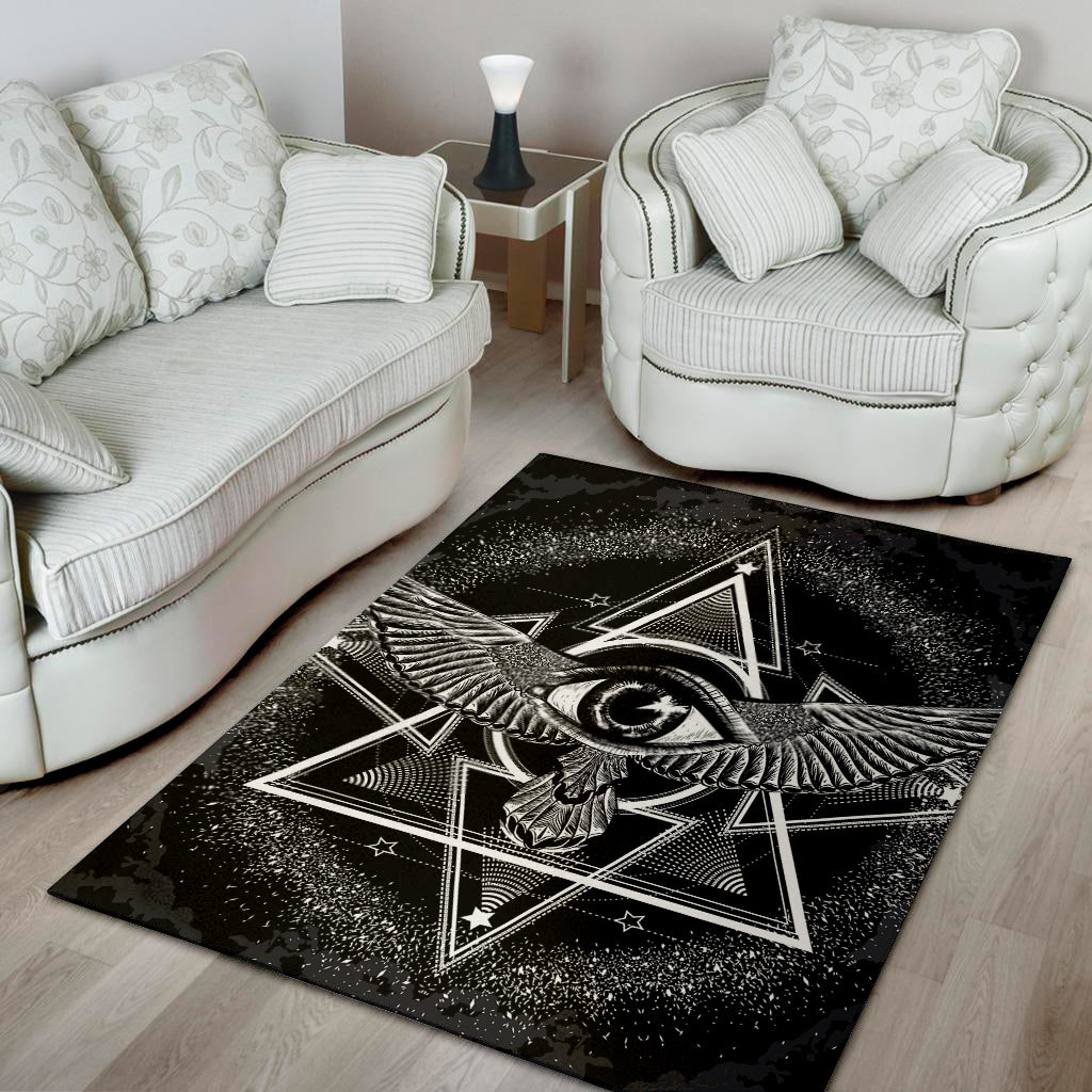 Black And White All Seeing Eye Print Area Rug