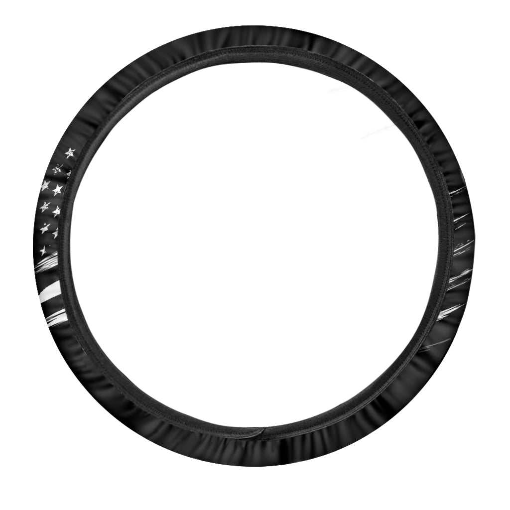 Black And White American Flag Print Car Steering Wheel Cover