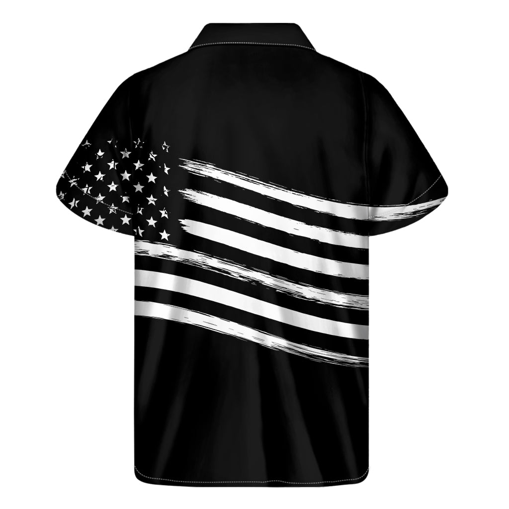 Black And White American Flag Print Men's Short Sleeve Shirt