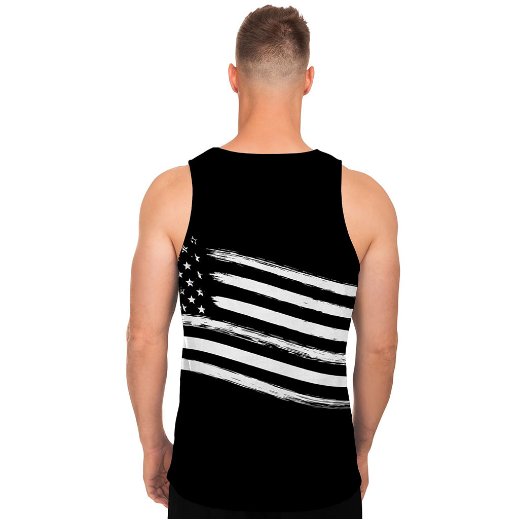 Black And White American Flag Print Men's Tank Top