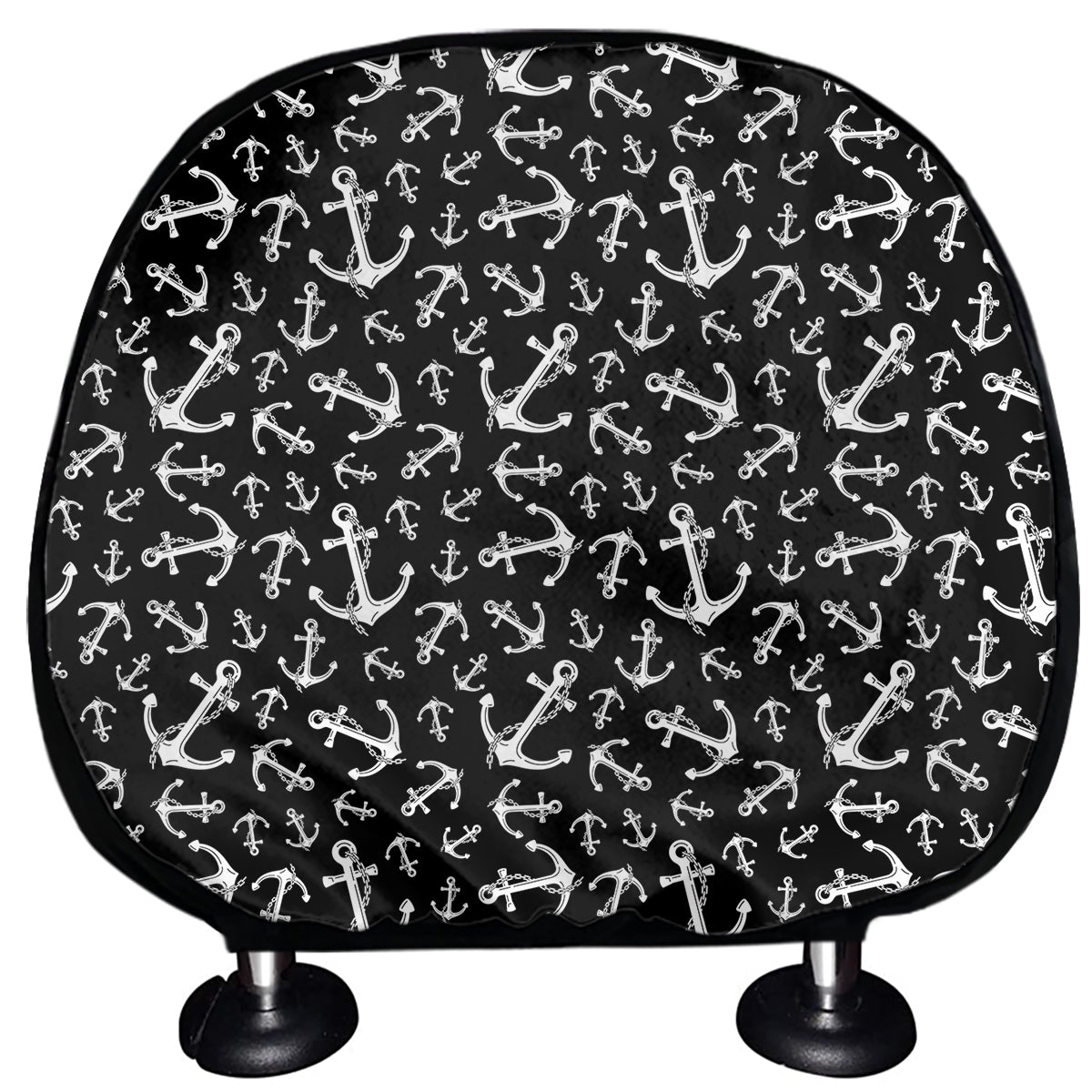 Black And White Anchor Pattern Print Car Headrest Covers