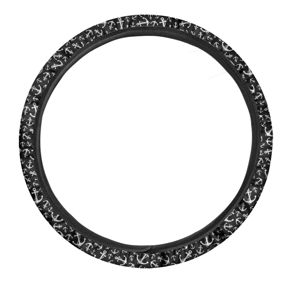 Black And White Anchor Pattern Print Car Steering Wheel Cover