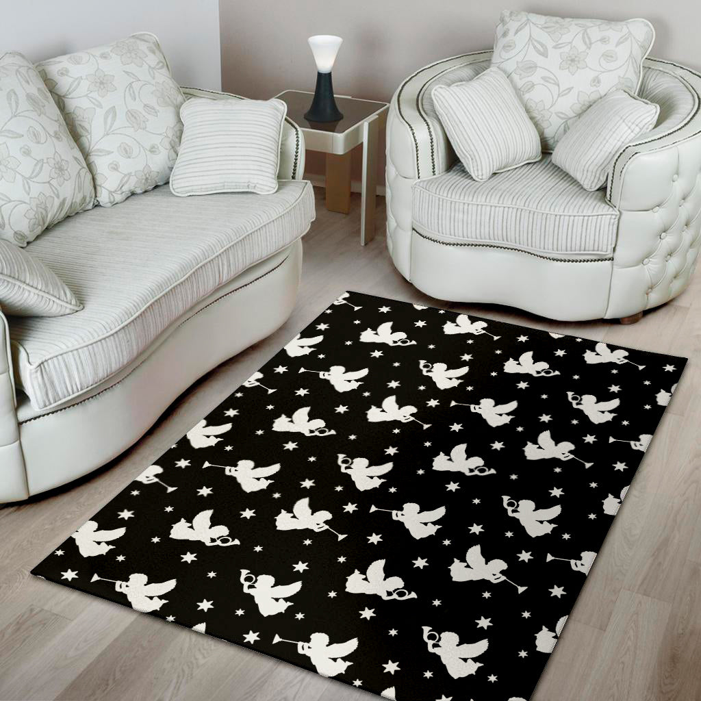 Black And White Angel Pattern Print Area Rug