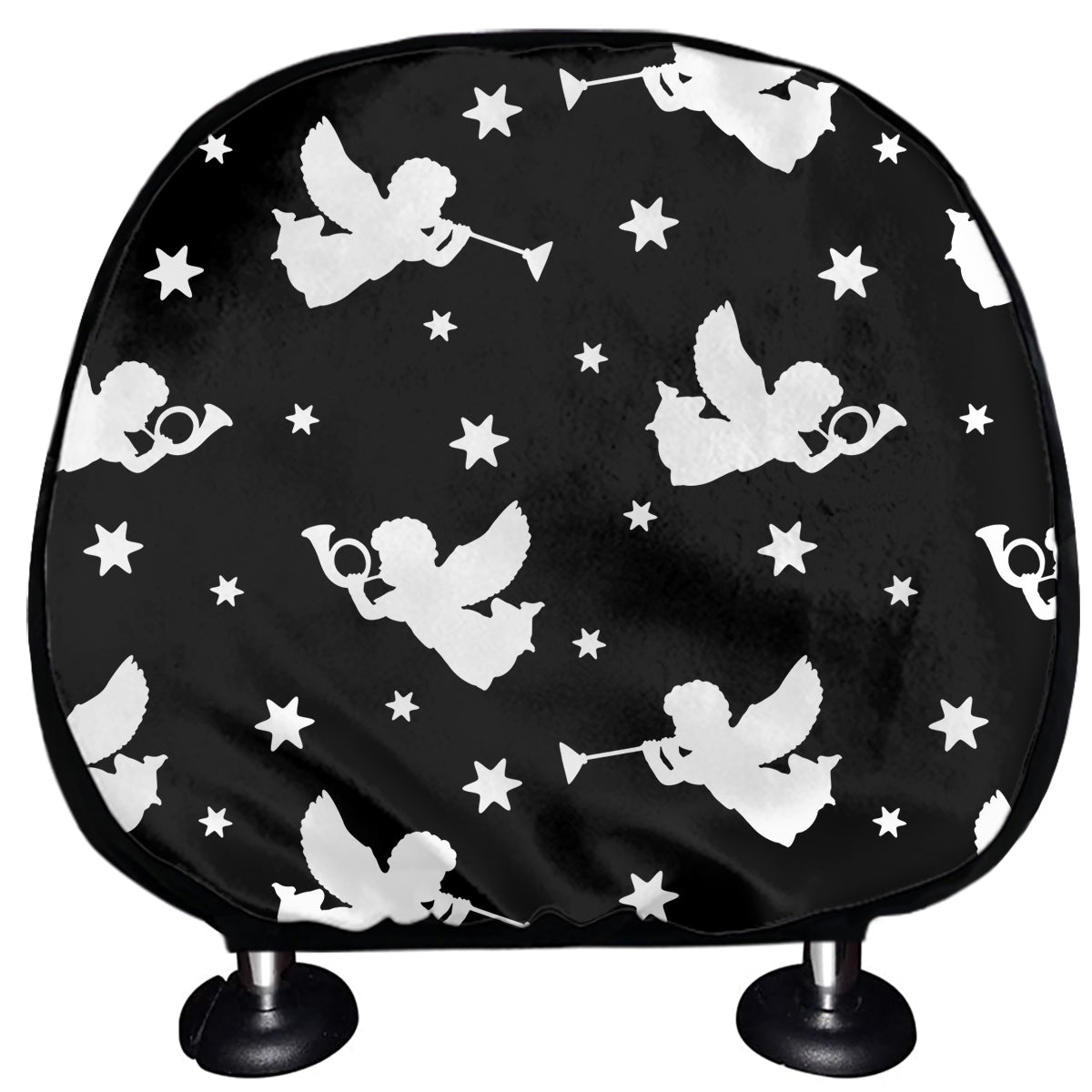 Black And White Angel Pattern Print Car Headrest Covers