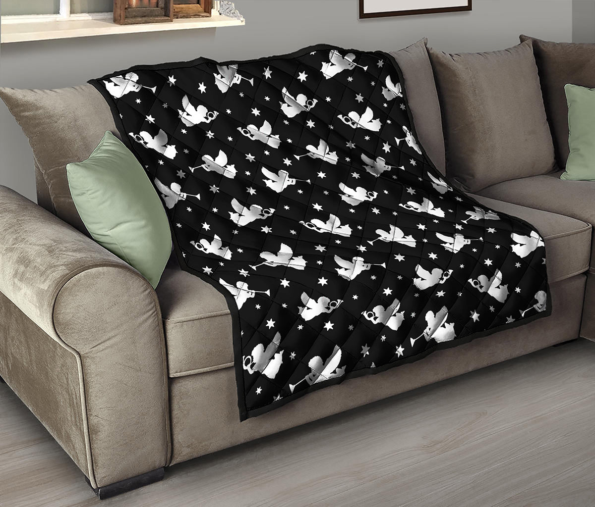 Black And White Angel Pattern Print Quilt