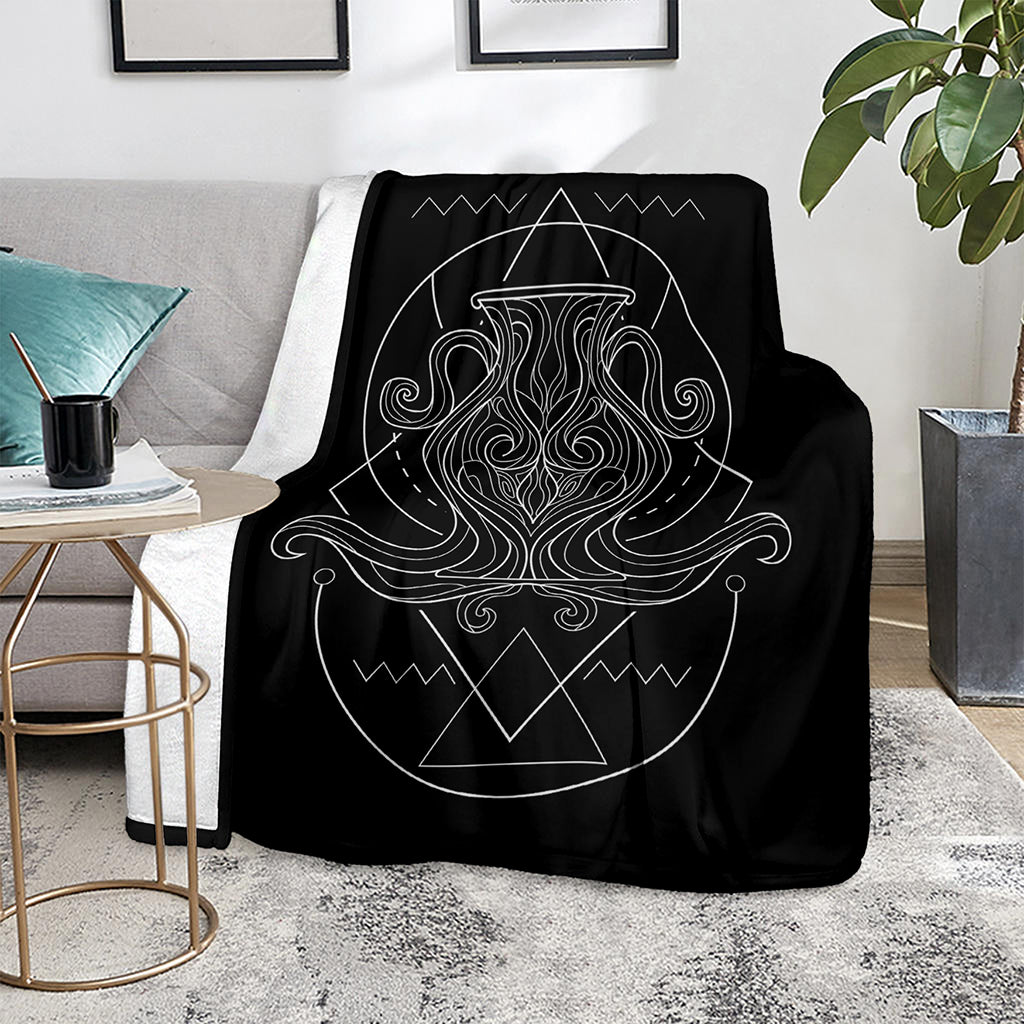 Black And White Aquarius Sign Print Blanket