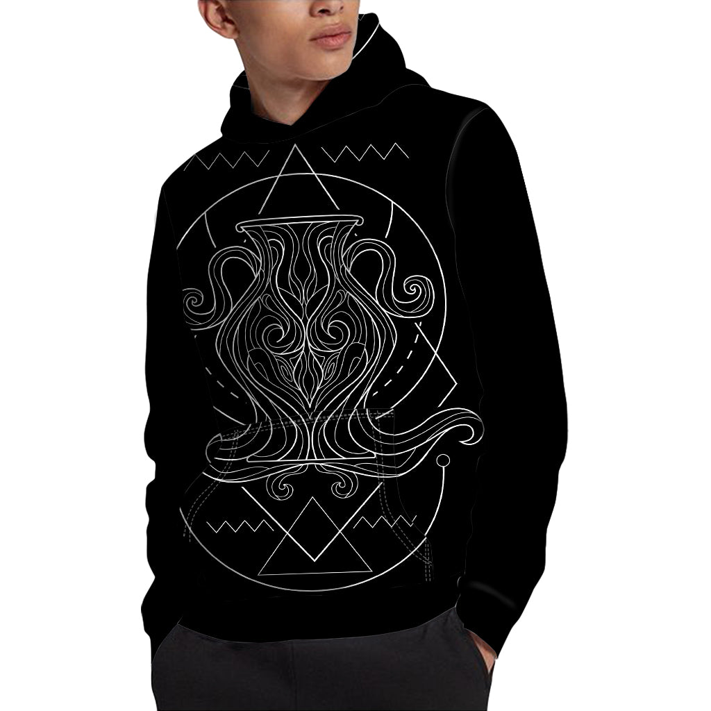 Black And White Aquarius Sign Print Pullover Hoodie
