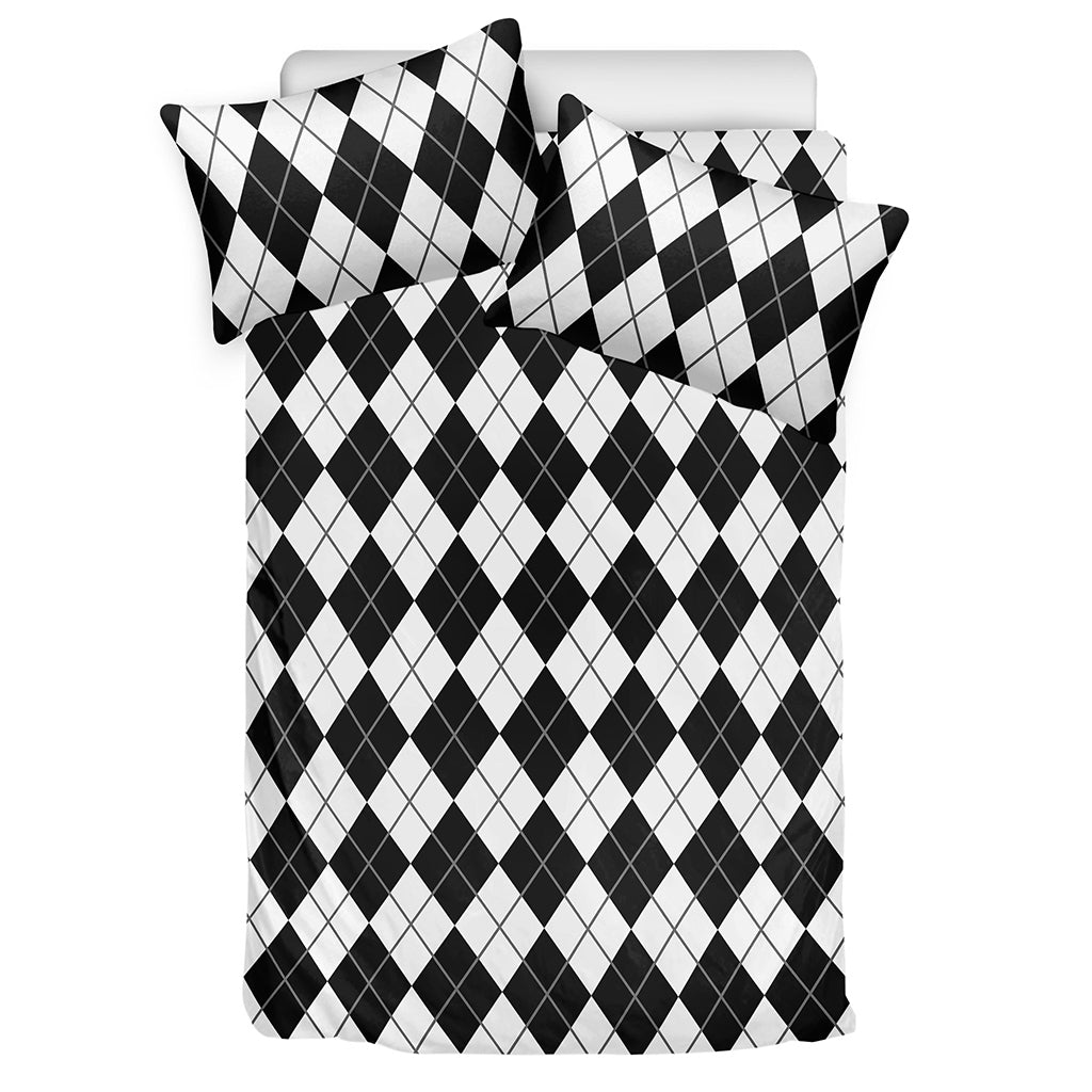 Black And White Argyle Pattern Print Duvet Cover Bedding Set
