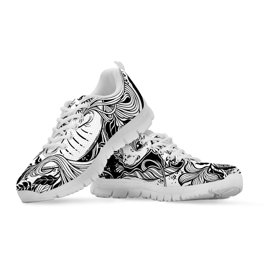 Black And White Axolotl Print White Sneakers