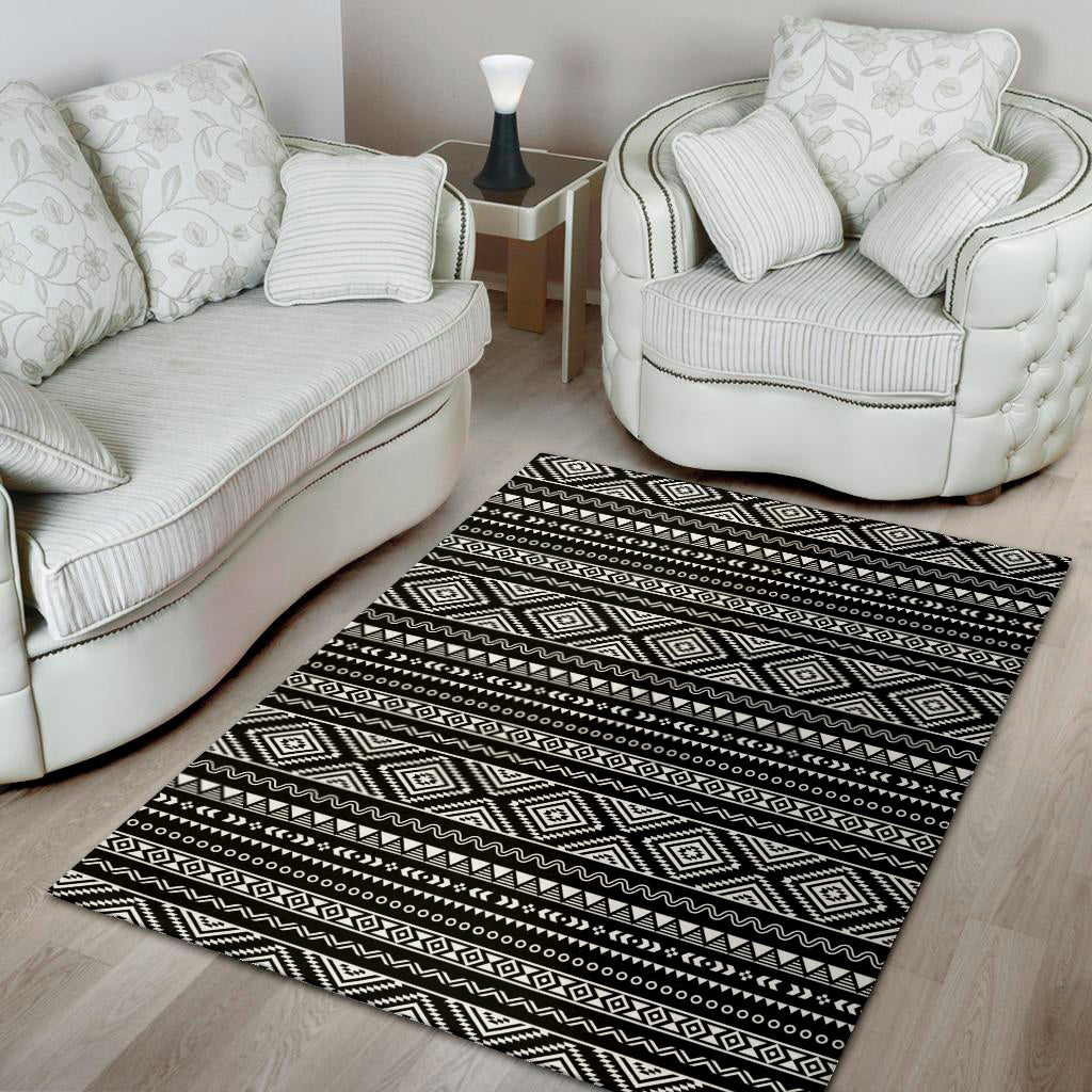 Black And White Aztec Ethnic Print Area Rug