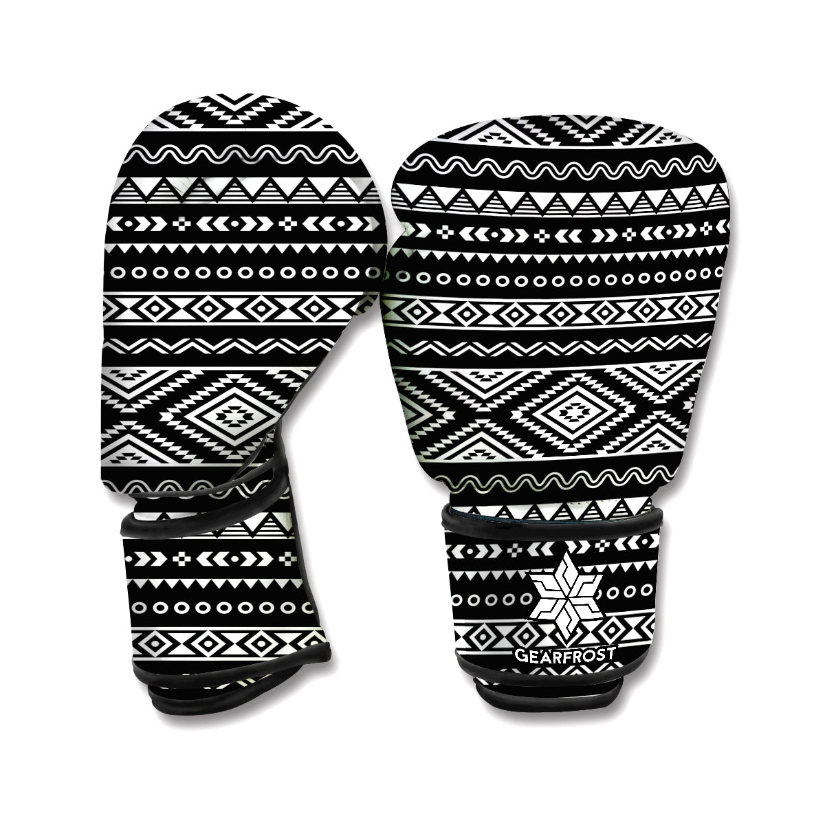 Black And White Aztec Ethnic Print Boxing Gloves