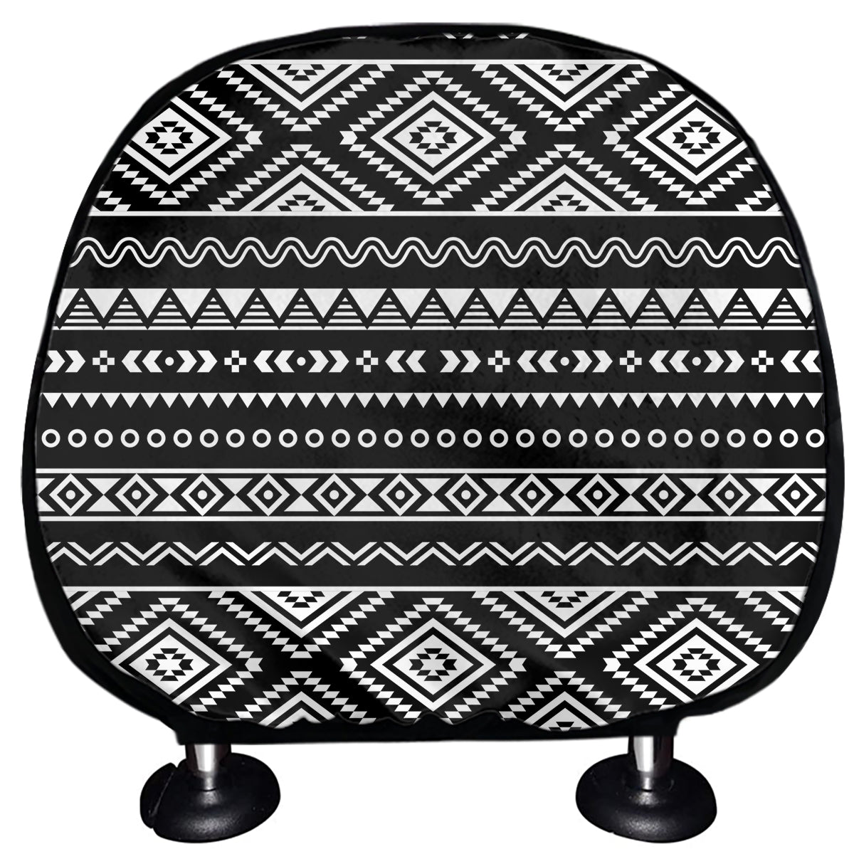 Black And White Aztec Ethnic Print Car Headrest Covers
