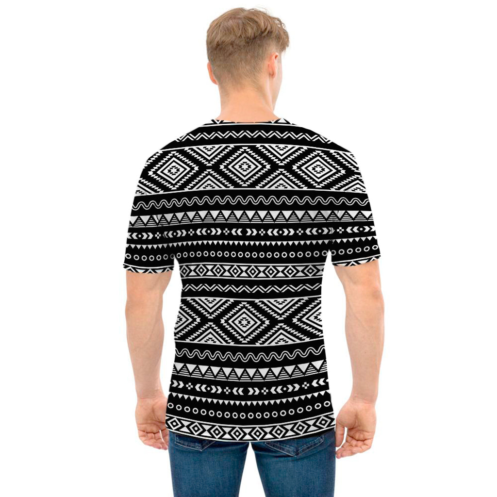 Black And White Aztec Ethnic Print Men's T-Shirt