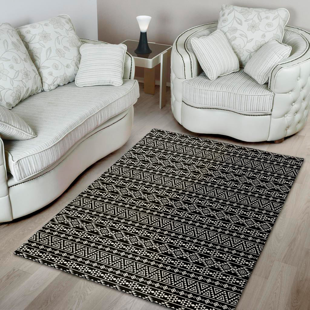 Black And White Aztec Geometric Print Area Rug