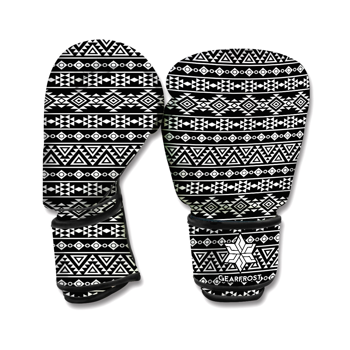 Black And White Aztec Geometric Print Boxing Gloves