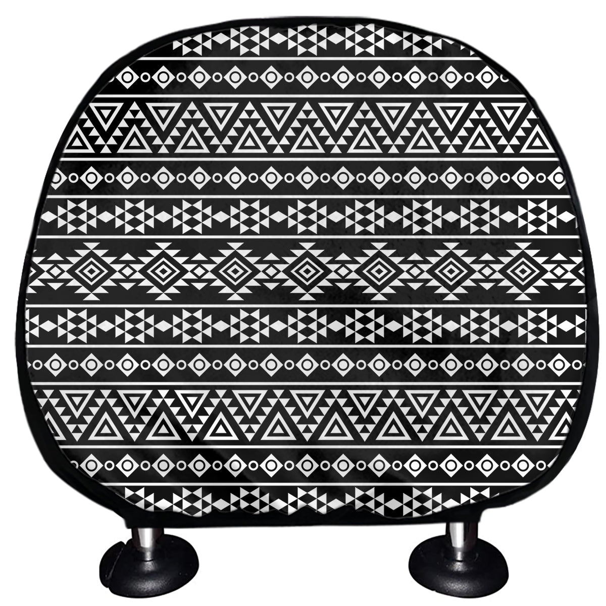 Black And White Aztec Geometric Print Car Headrest Covers