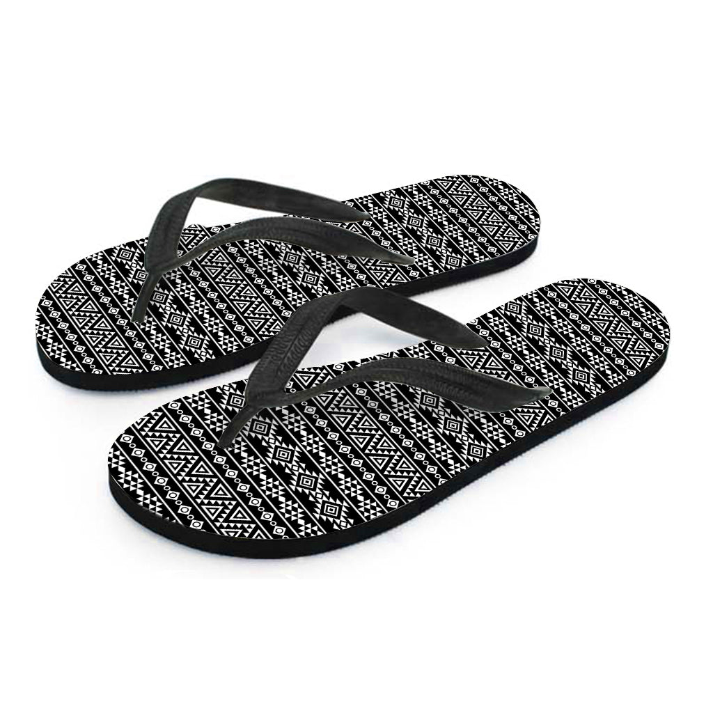 Black And White Aztec Geometric Print Flip Flops