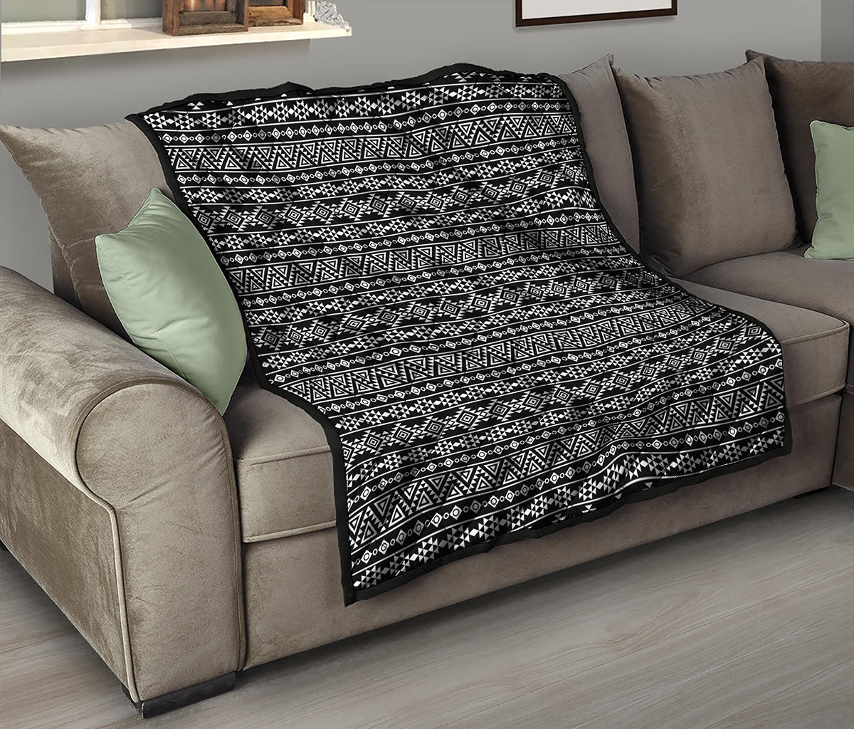 Black And White Aztec Geometric Print Quilt