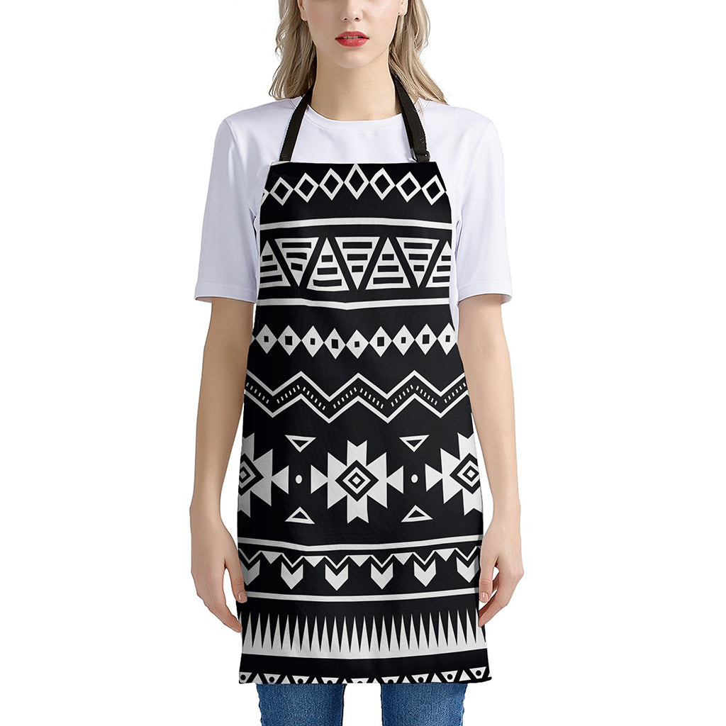 Black And White Aztec Pattern Print Apron