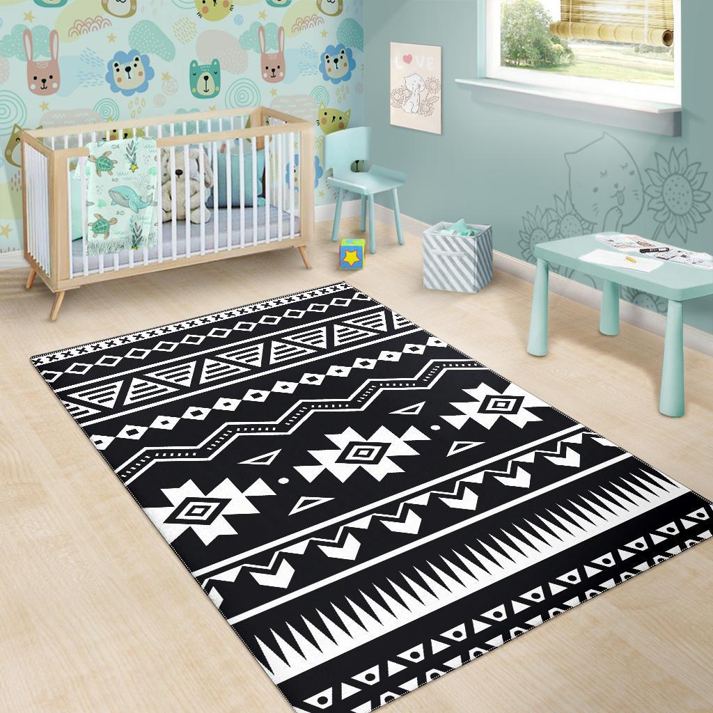 Black And White Aztec Pattern Print Area Rug GearFrost