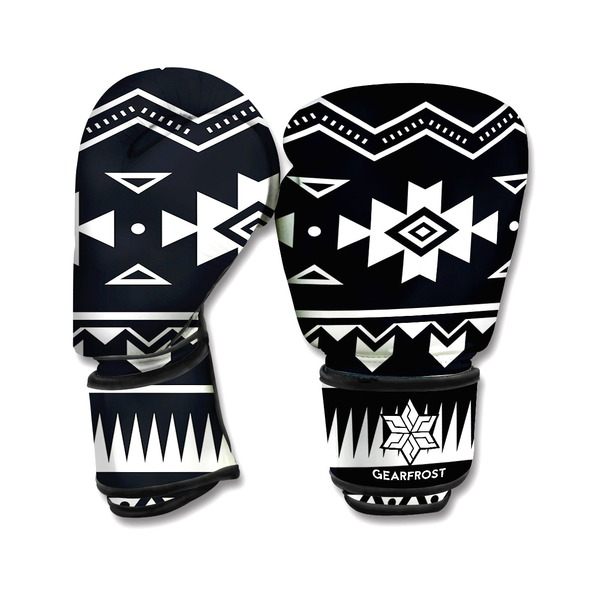 Black And White Aztec Pattern Print Boxing Gloves