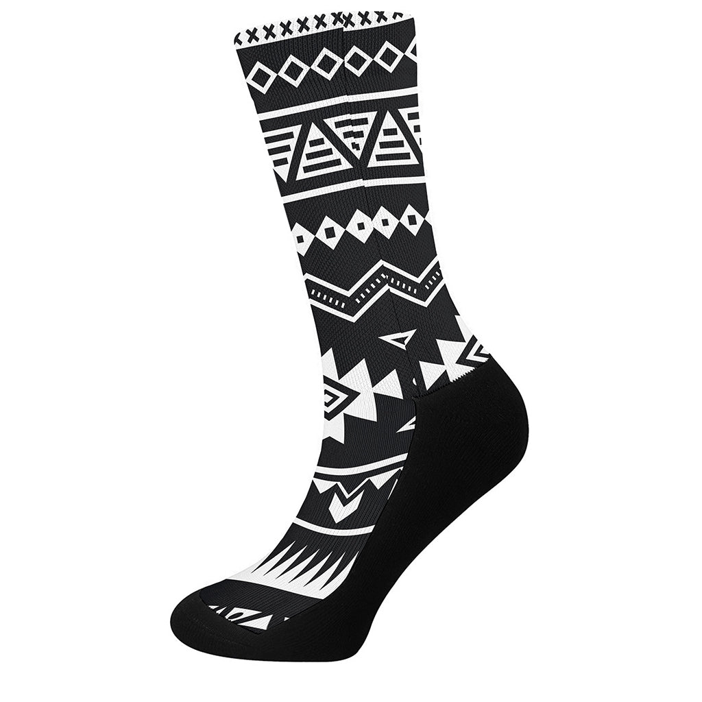Black And White Aztec Pattern Print Crew Socks