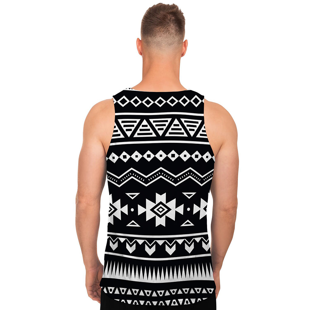 Black And White Aztec Pattern Print Men's Tank Top