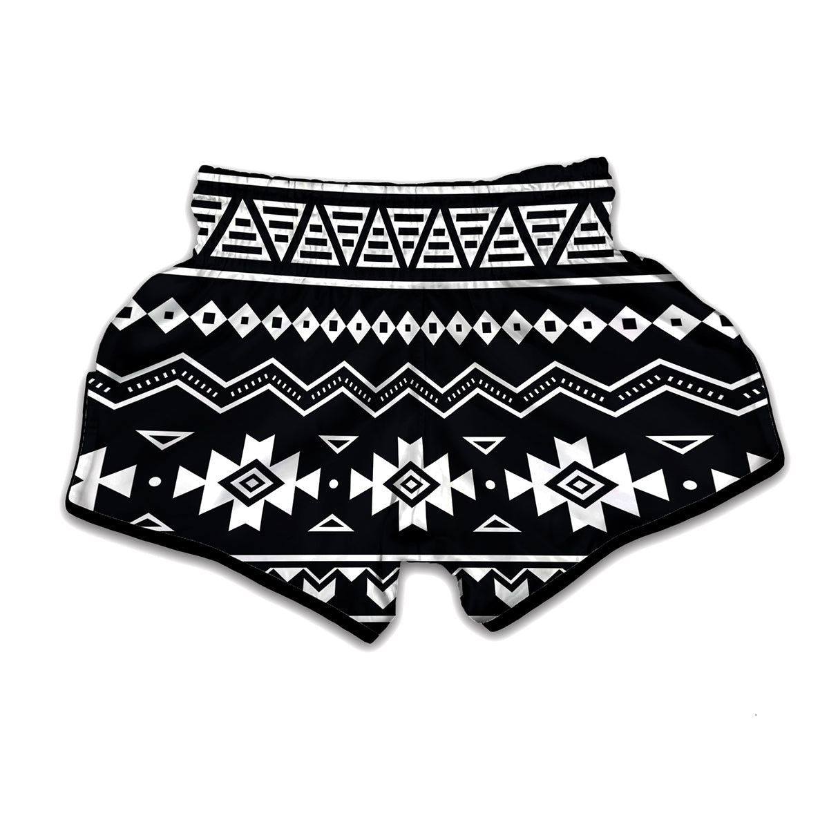 Black And White Aztec Pattern Print Muay Thai Boxing Shorts