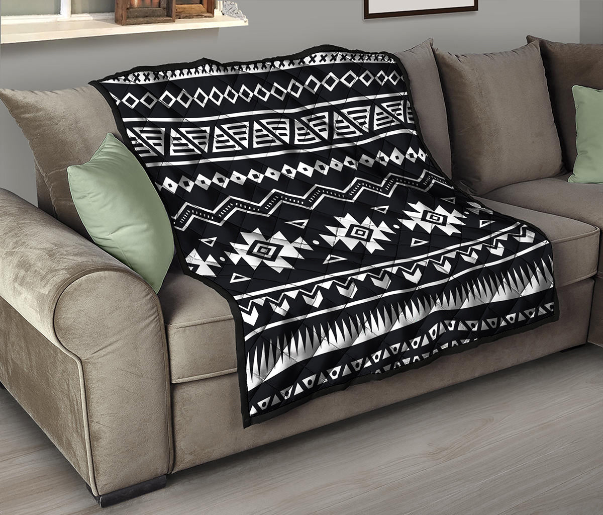 Black And White Aztec Pattern Print Quilt