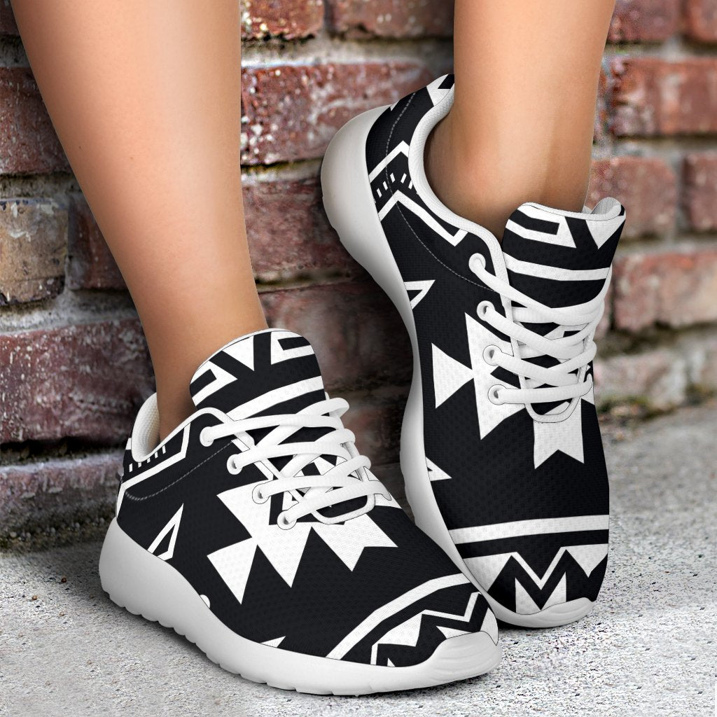 Black And White Aztec Pattern Print Sport Shoes GearFrost