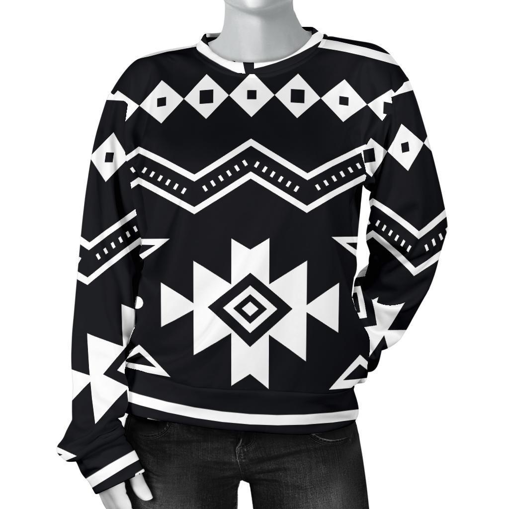 Black And White Aztec Pattern Print Women's Crewneck Sweatshirt GearFrost