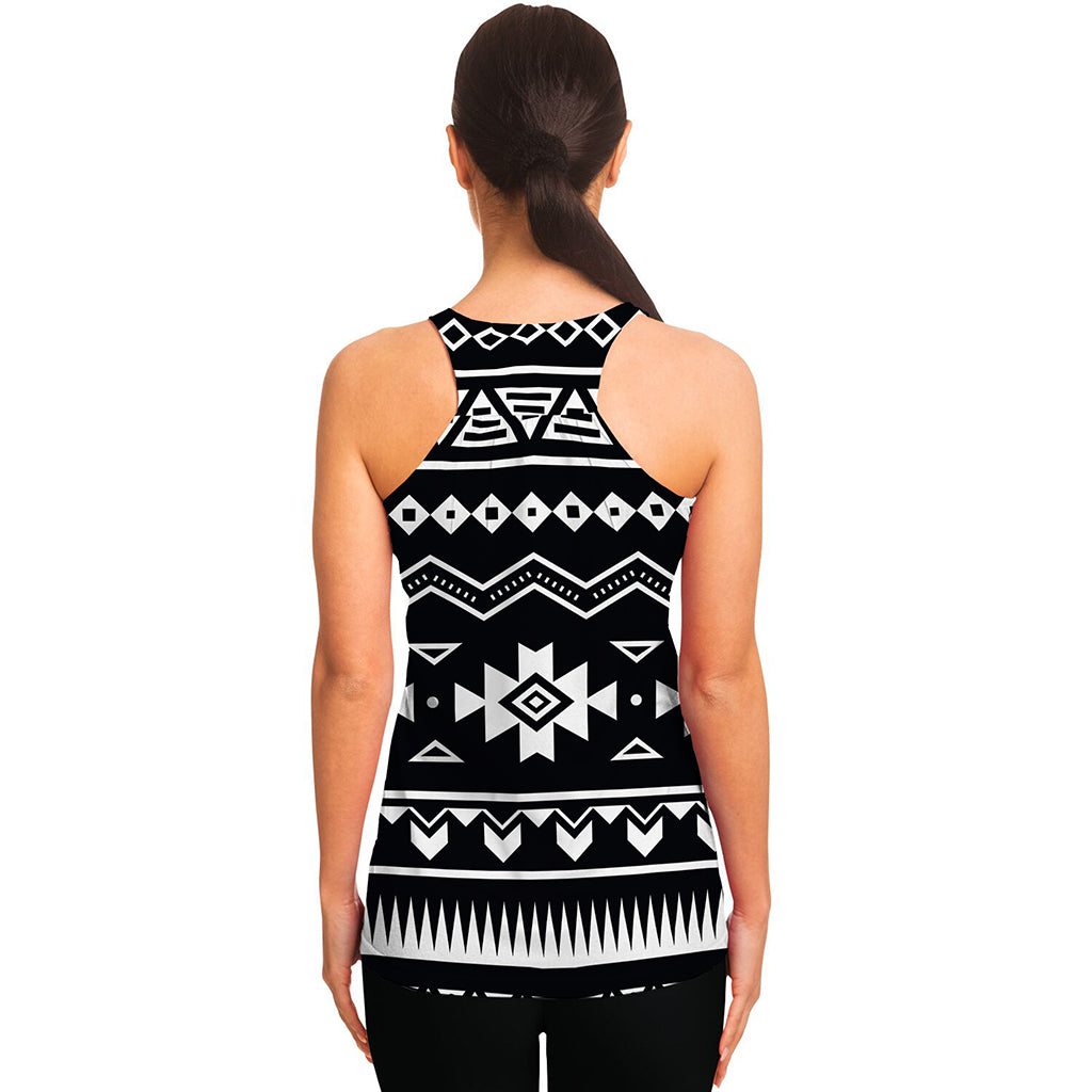Black And White Aztec Pattern Print Women's Racerback Tank Top