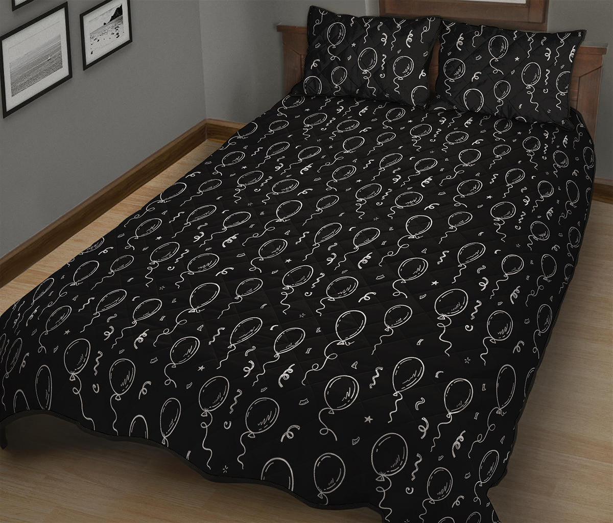 Black And White Balloon Pattern Print Quilt Bed Set
