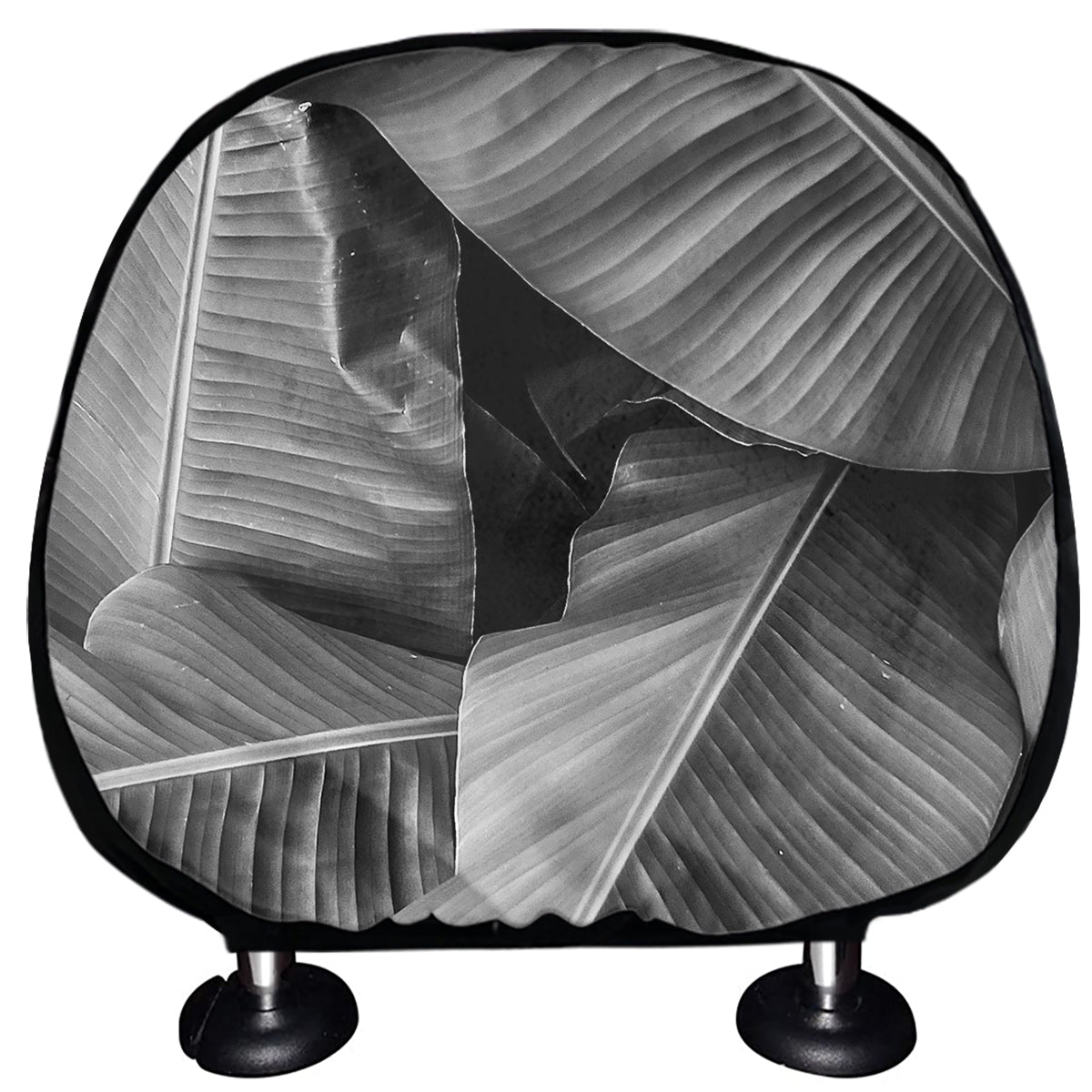 Black And White Banana Leaf Print Car Headrest Covers