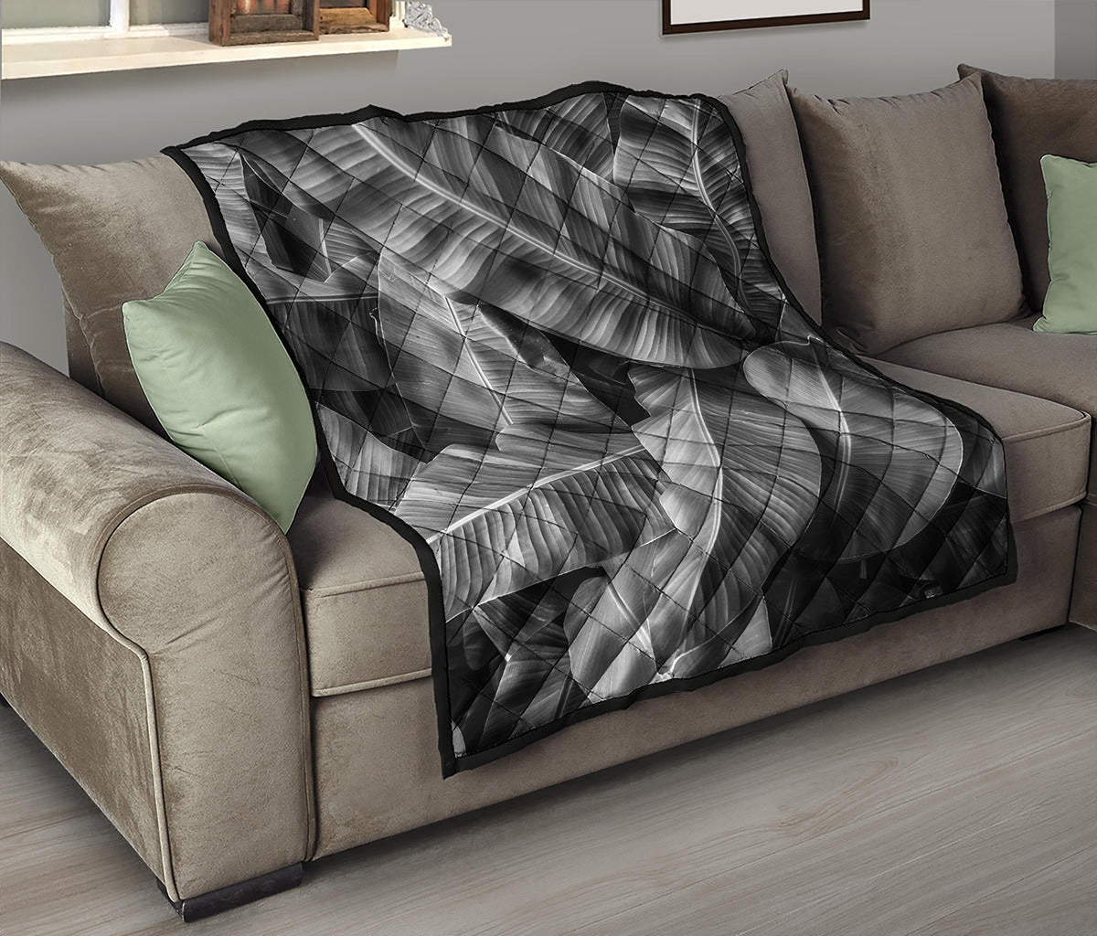 Black And White Banana Leaf Print Quilt