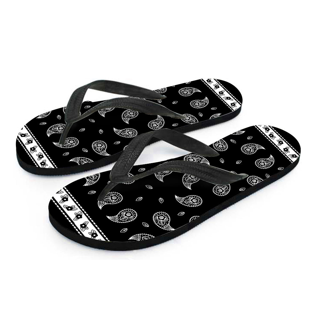 Black And White Bandana Print Flip Flops
