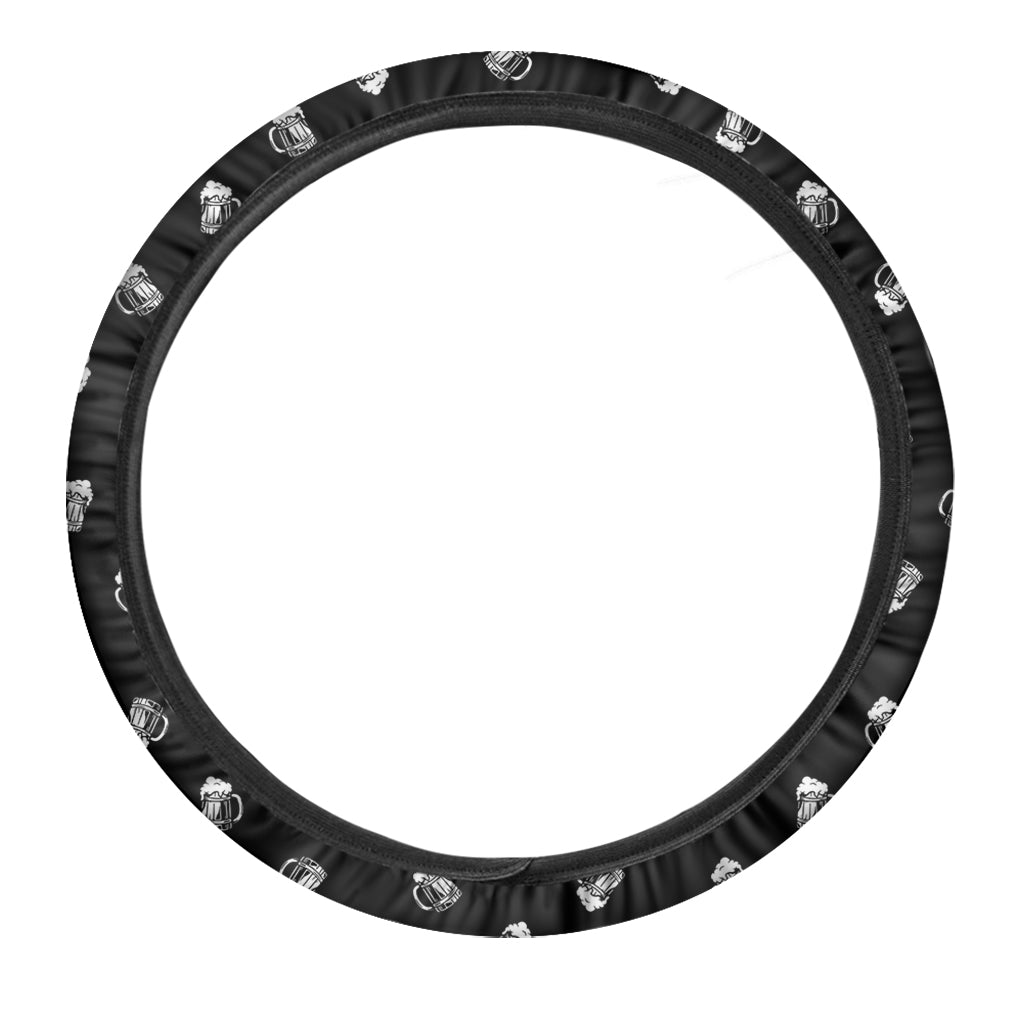 Black And White Beer Pattern Print Car Steering Wheel Cover