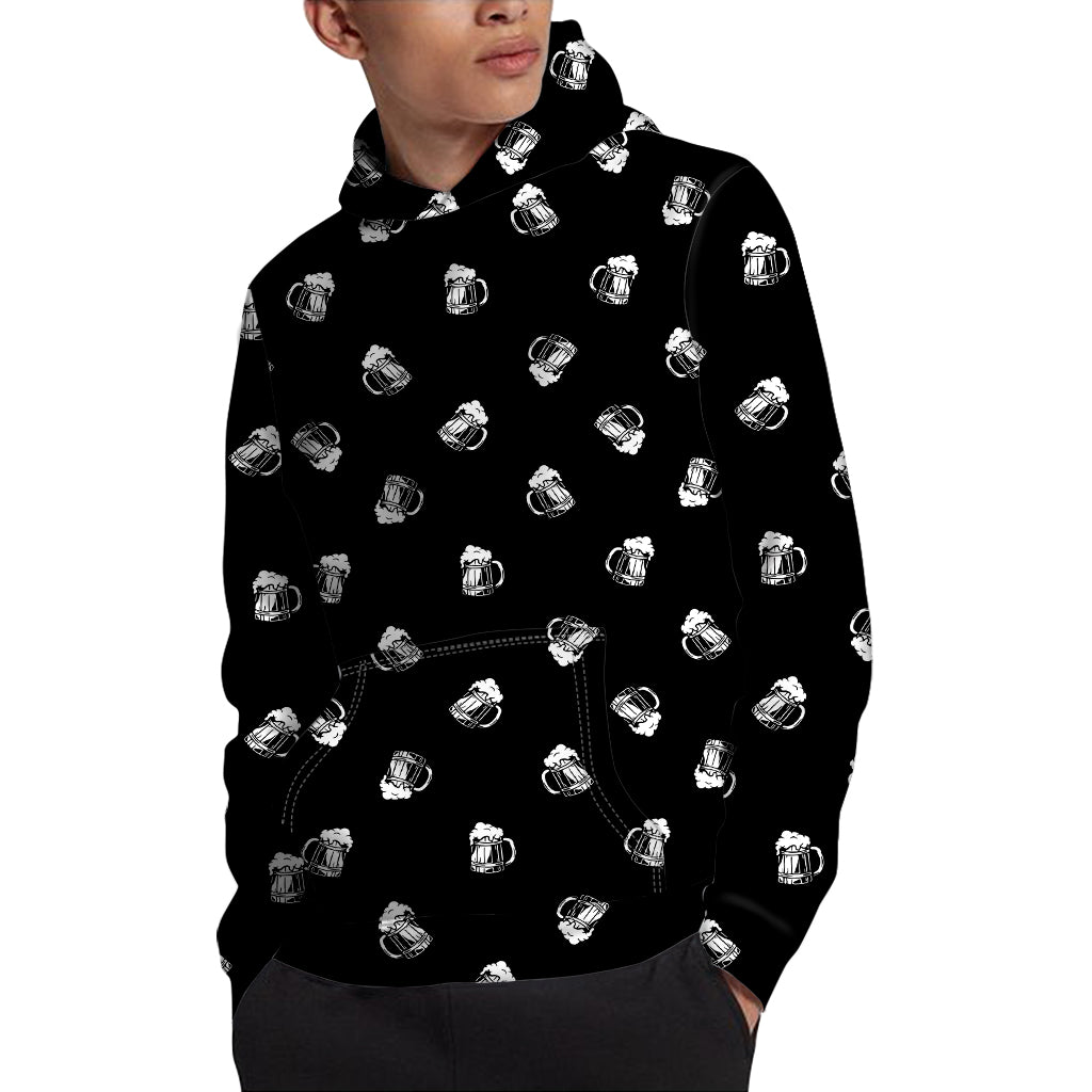 Black And White Beer Pattern Print Pullover Hoodie