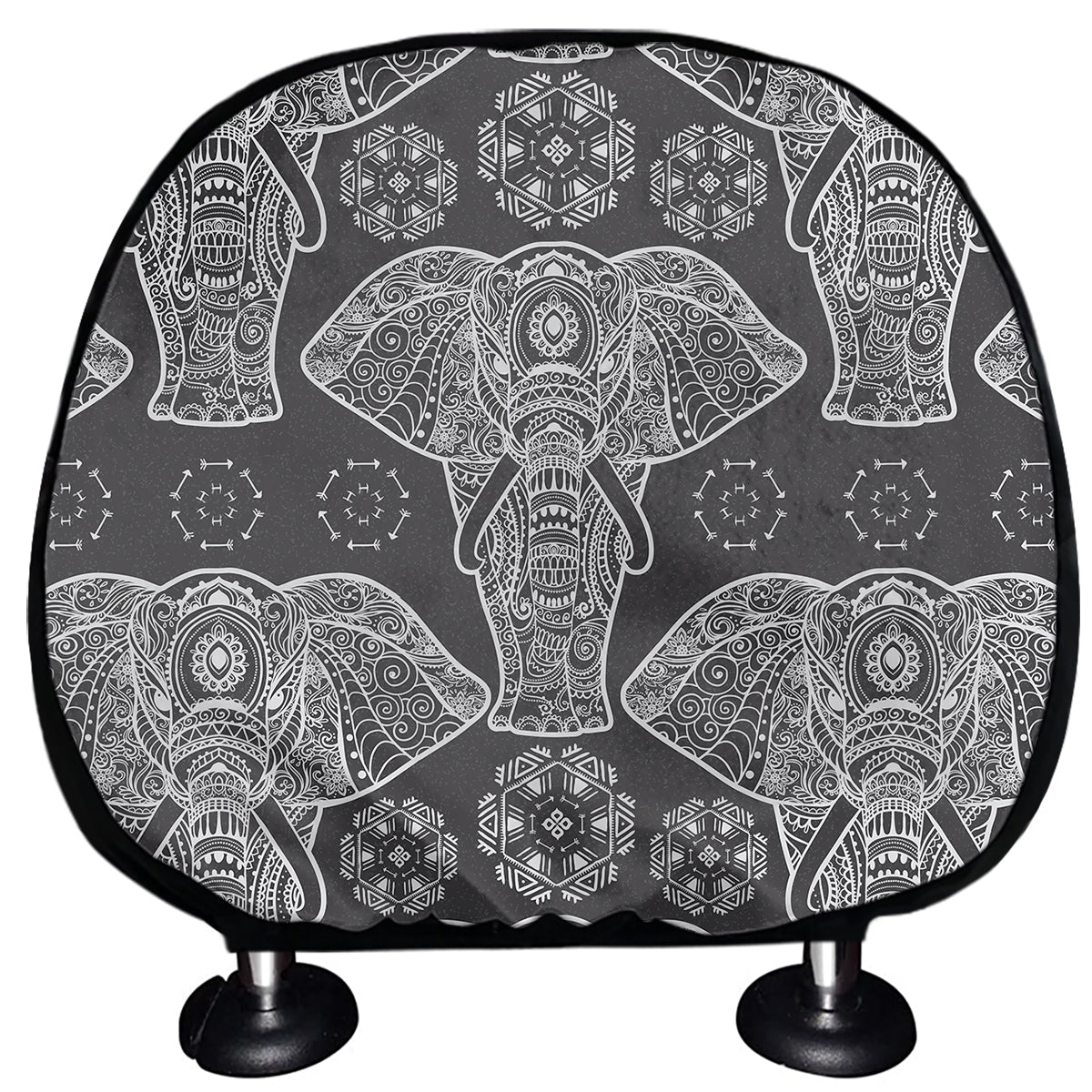 Black And White Boho Elephant Print Car Headrest Covers