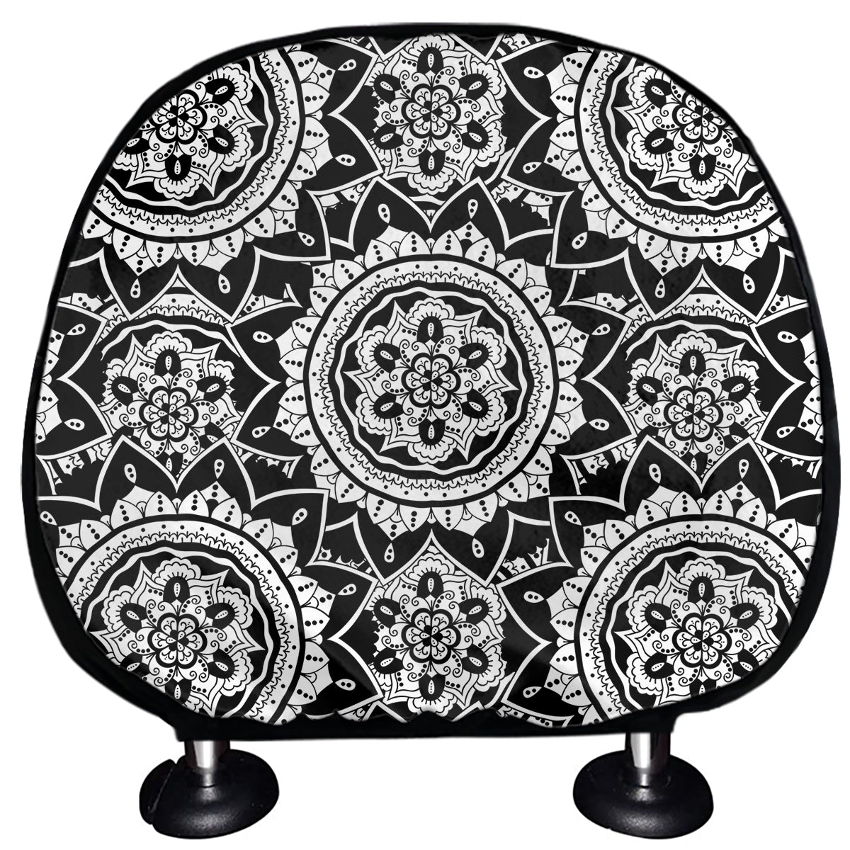 Black And White Boho Mandala Print Car Headrest Covers