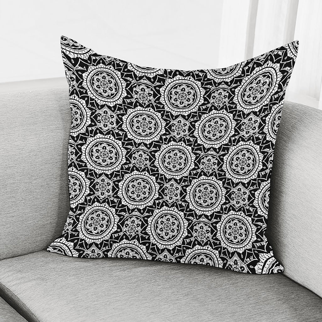 Black And White Boho Mandala Print Pillow Cover