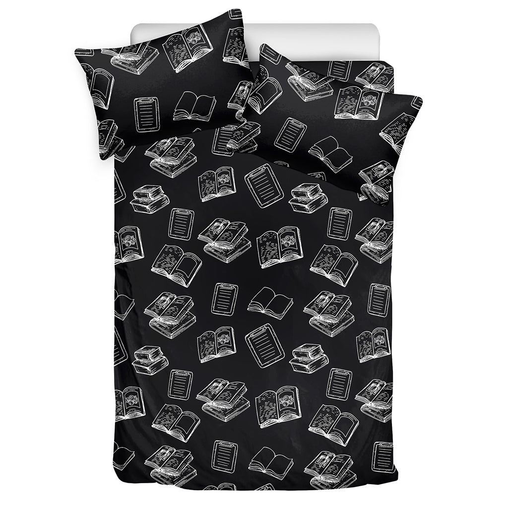 Black And White Books Pattern Print Duvet Cover Bedding Set